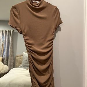 Brown Rouched Mini Dress